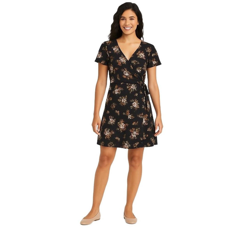 ARIZONA JEAN CO Womens Floral Print Faux Tie Waist Wrap Dress Small